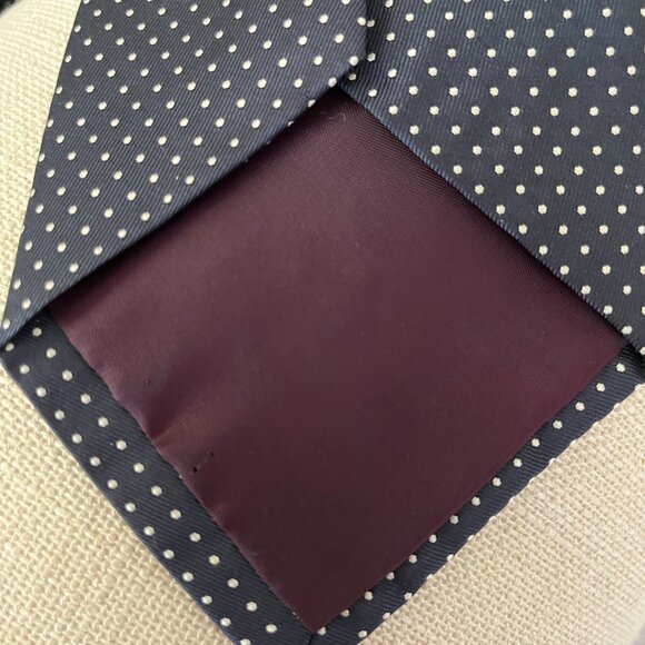 J Crew Tie Navy White Polka Dots  100% Silk Formal Elegance - Picture 2 of 4
